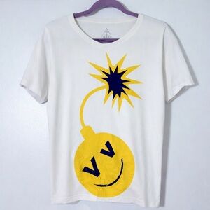 White Graphic Tee with Yellow and Black Design